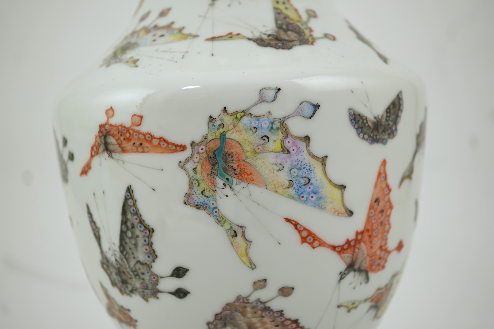 A Chinese enamelled porcelain ‘Hundred Butterfly’ vase, Qianlong mark, Republic period